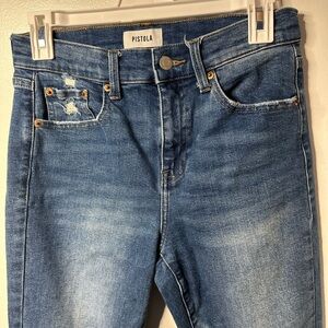 Pistola High Rise Distressed Blue Jeans